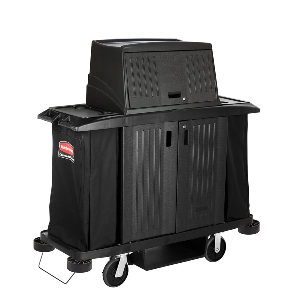 Executive Traditional Full Size Housekeeping Cart with Hood and Doors, Black