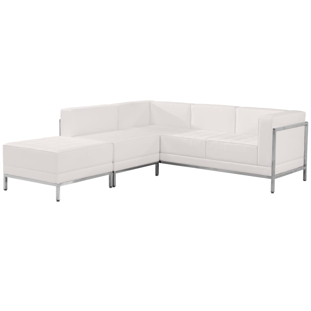 HERCULES Imagination Series Melrose White LeatherSoft Sectional Configuration with Ganging Clips, 3 Pieces