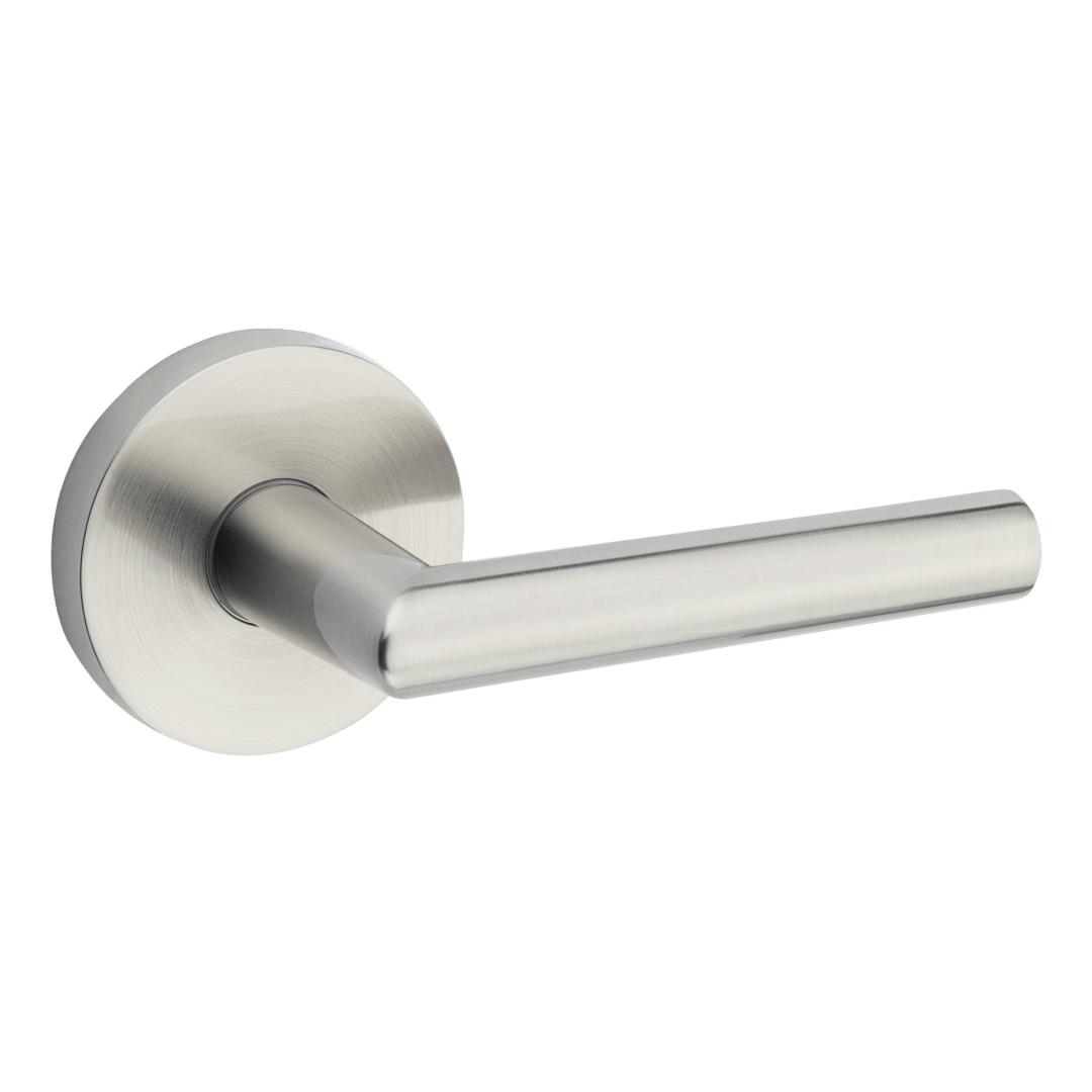 Milan Hall/Closet Round UL Door Lever w/ Round Rose in Satin Nickel
