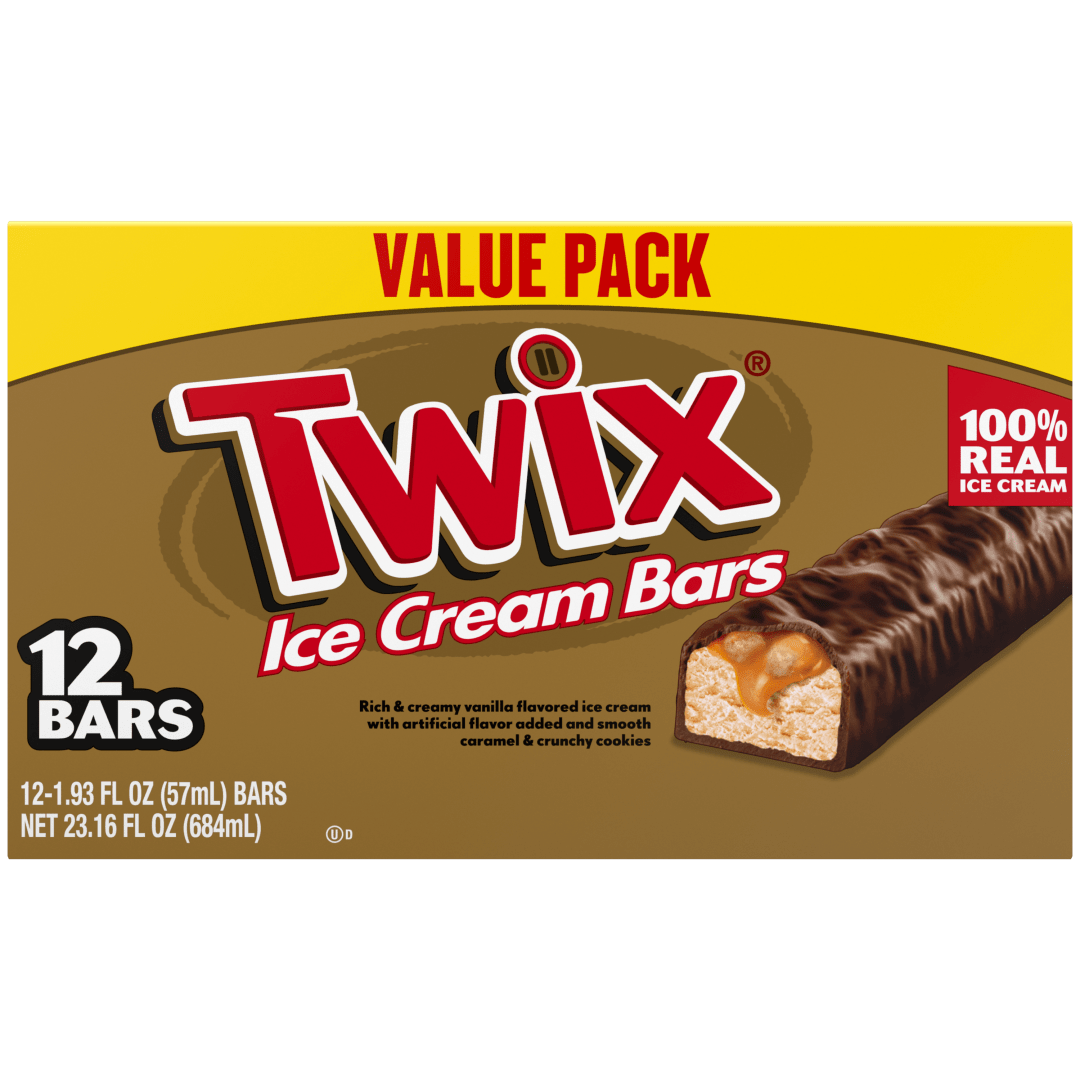 TWIX Ice Cream Bars Vanilla Caramel Chocolatey Cookie Dessert Bar Individually Wrapped, 12 Pack, 1.93 Oz Bars