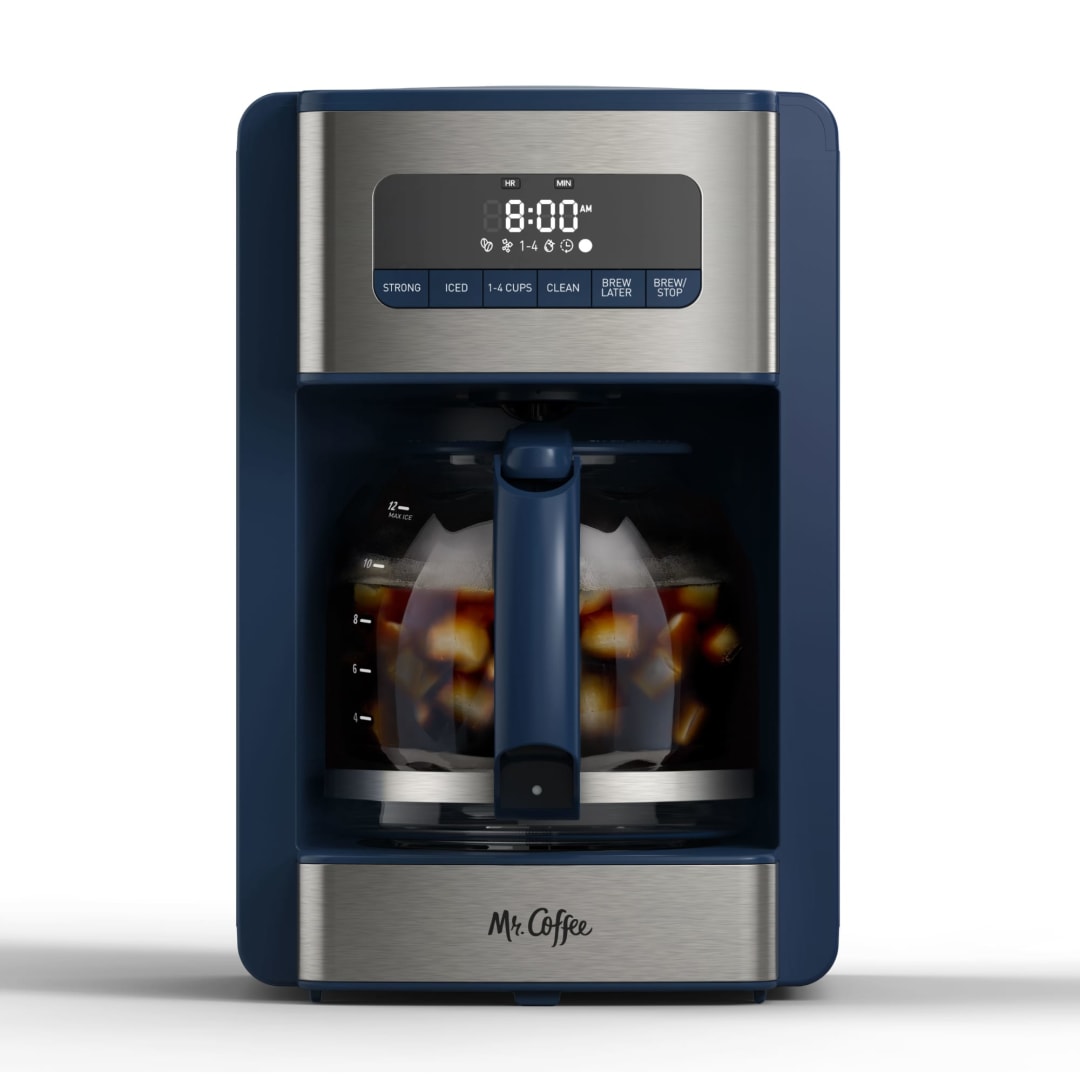 Mr. Coffee® 12 Cup Coffee Maker, Programmable Coffee Maker with Strong Brew and Iced Coffee Brew Settings, Small Batch Setting for 1 to 4 Cups, Abyss Blue
