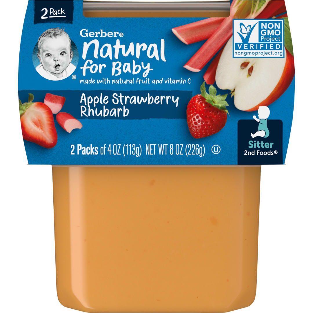 Gerber Stage 2 Baby Food, Apple Strawberry Rhubarb, 4 oz Tubs (2 Pack)