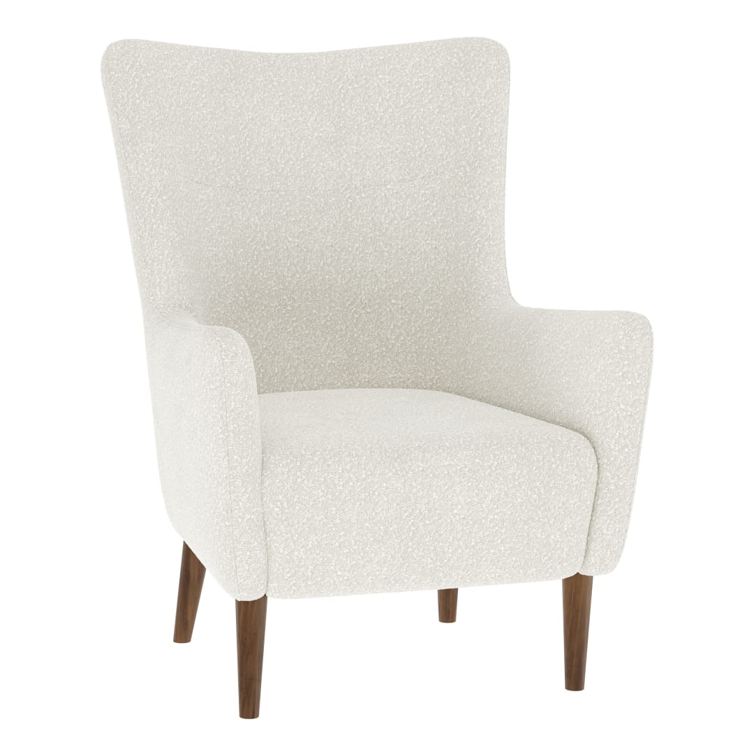 Connor Traditional Wingback Accent Chair, Commercial Boucle Upholstery and Wooden Frame and Legs, Off-White