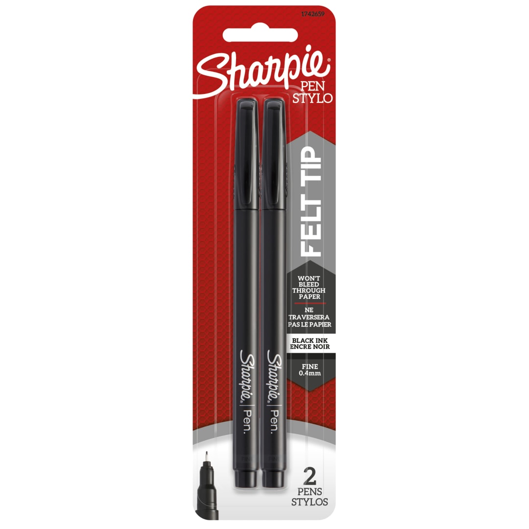 Stylos Sharpie, pointe feutre, pointe fine (0,4 mm), noir, 2 unités
