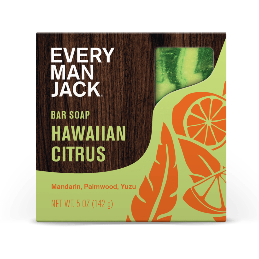 Every Man Jack Cold Processed Mens Bar Soap - Tropical Hawaiian Citrus Scent - Deeply Cleans & Hydrates w/ Naturally Derived Ingredients