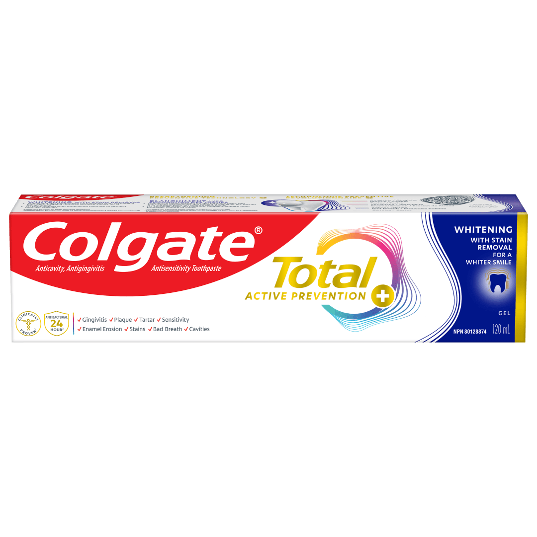 Colgate Total Active Prevention Plus Whitening with Stain Removal Whitening Toothpaste Gel, Mint Flavour, 120 mL