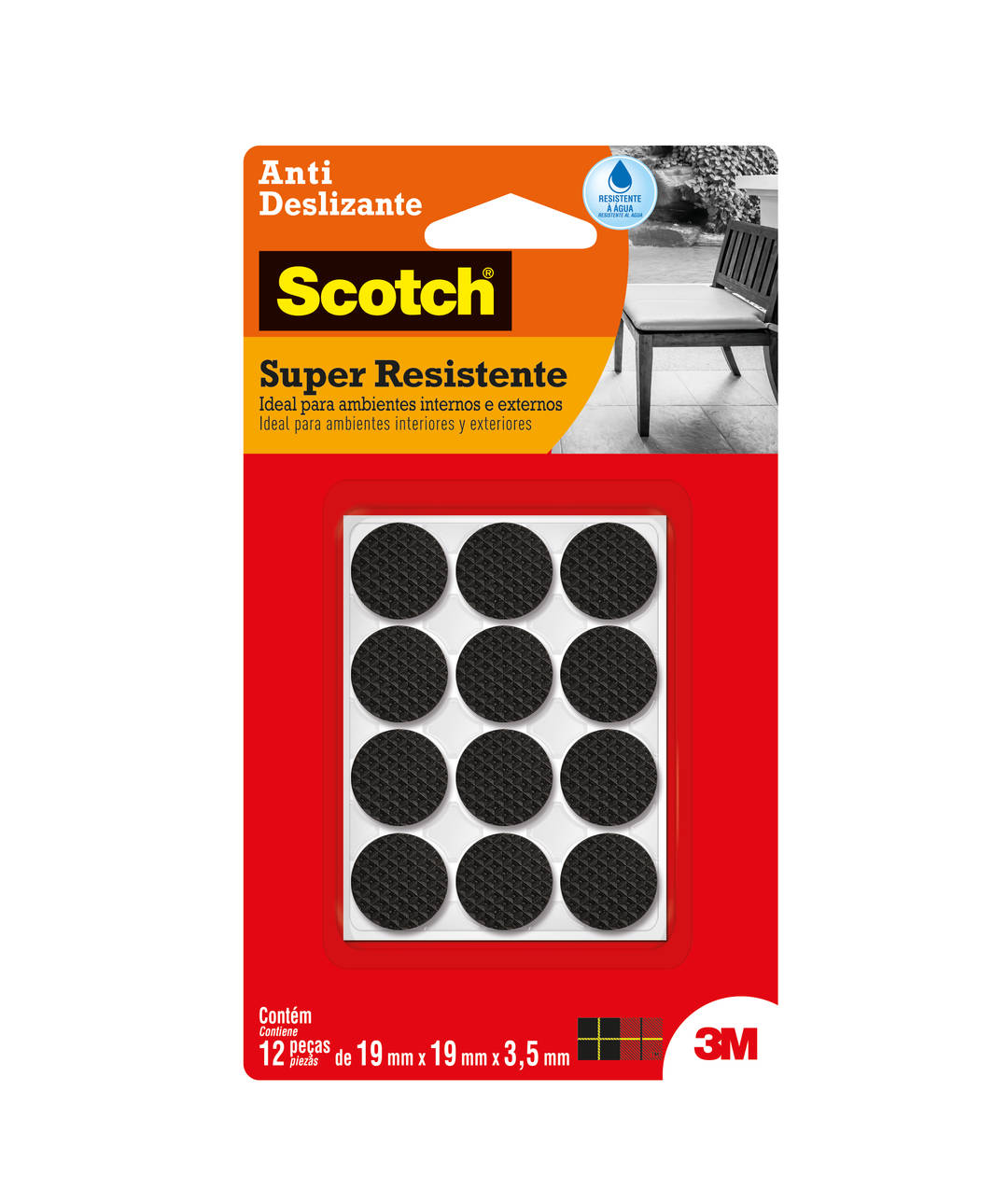 Protetor Antideslizante 3M™ Scotch™ Redondo, Preto, Pequeno, 12 Unidades