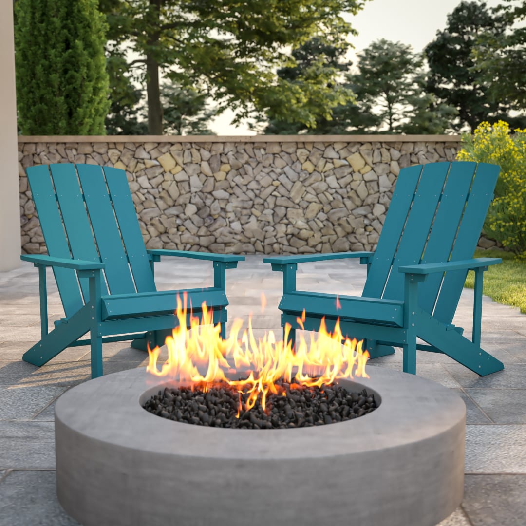 Set of 2 Charlestown All-Weather Poly Resin Wood Adirondack Chairs in Sea Foam