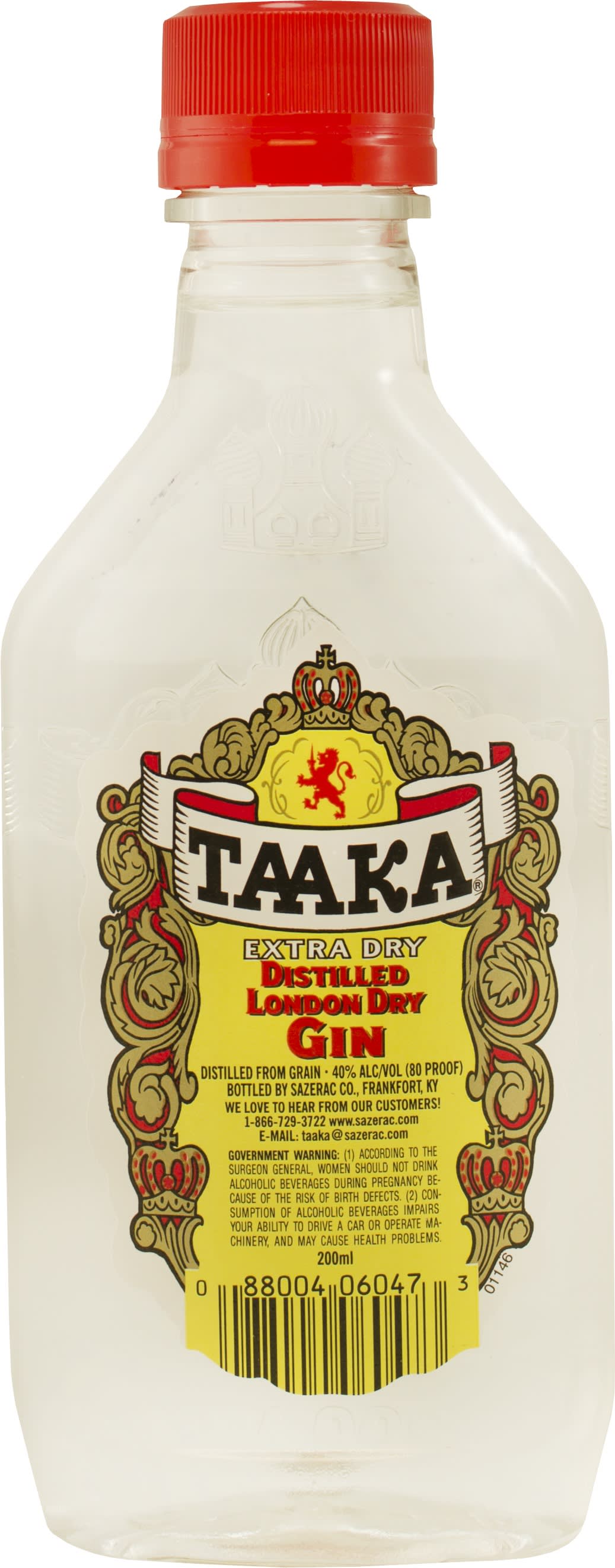 Taaka Extra Dry Distilled London Dry Gin 200ml Plastic Bottle 80 Proof