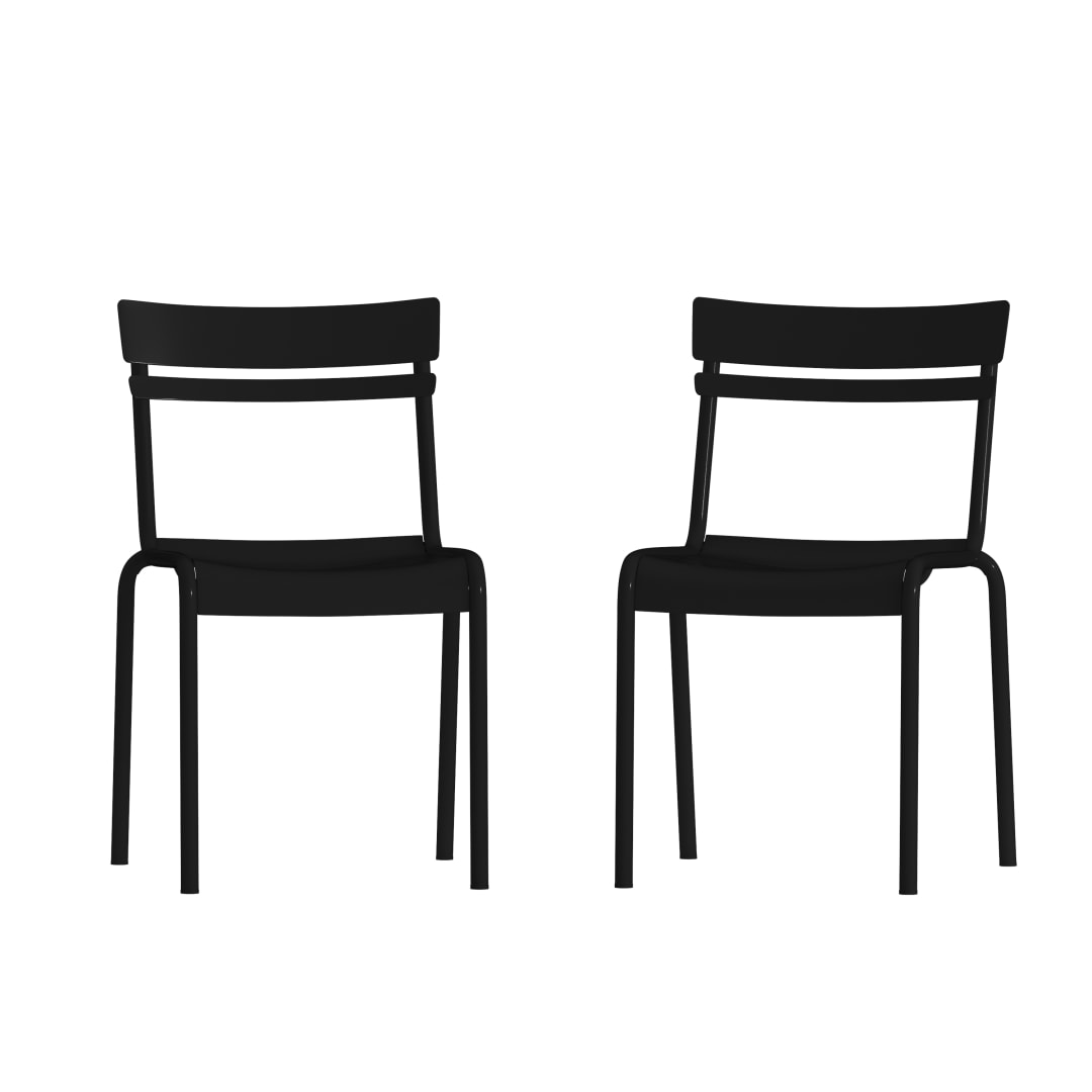Nash Commercial Grade Steel Stack Chair, Indoor-Outdoor Armless Chair with 2 Slat Back in Black, Set of 2