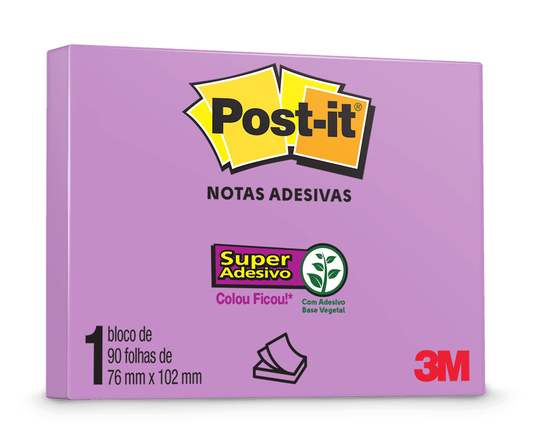 Bloco de Notas Adesivas Post-it®, Reciclado, Roxo, 76 mm x 102 mm, 90 Folhas