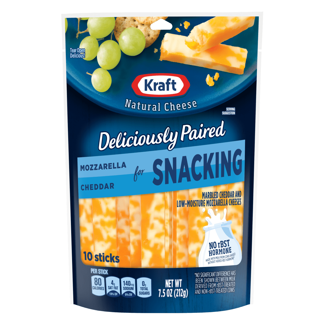 Kraft Deliciously Paired Mozzarella &amp; Cheddar Snacking Marbled Cheese, 10 ct Sticks