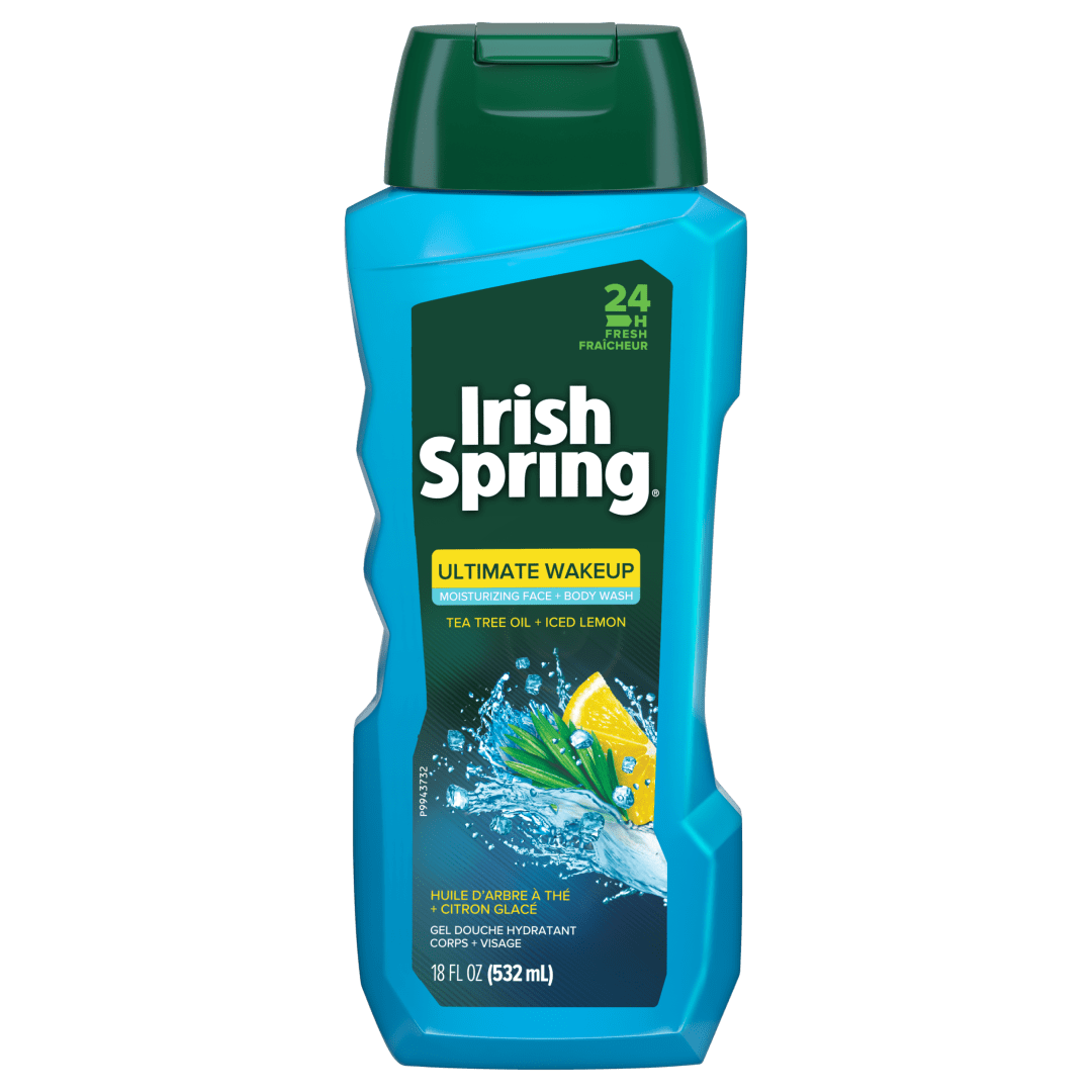 Irish Spring Ultimate Wake Up Tea Tree Face & Body Wash for men, Moisturizing Body Wash Washes Away Bacteria - 18 fluid ounce.
