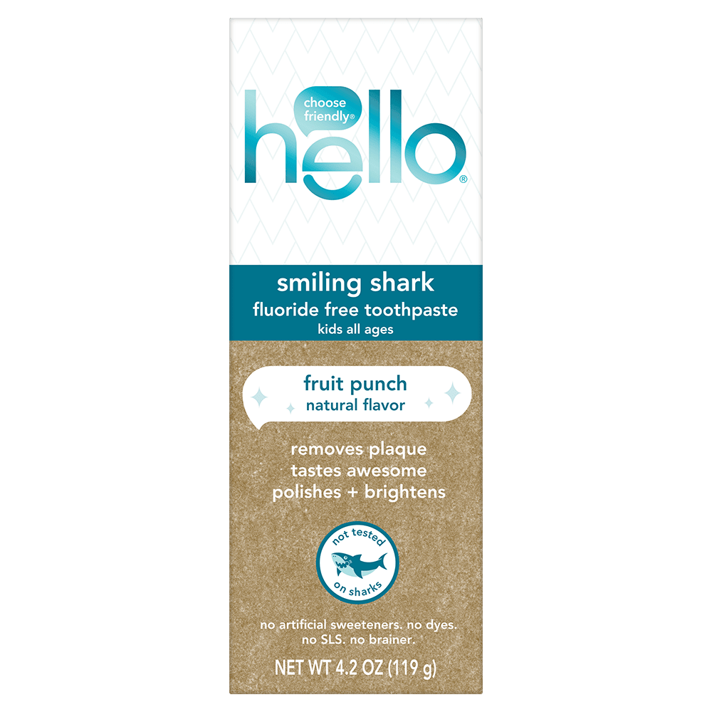hello Smiling Shark Fluoride Free Kids Toothpaste, Natural Fruit Punch, 4.2 Oz Tube, (Pack of 3)