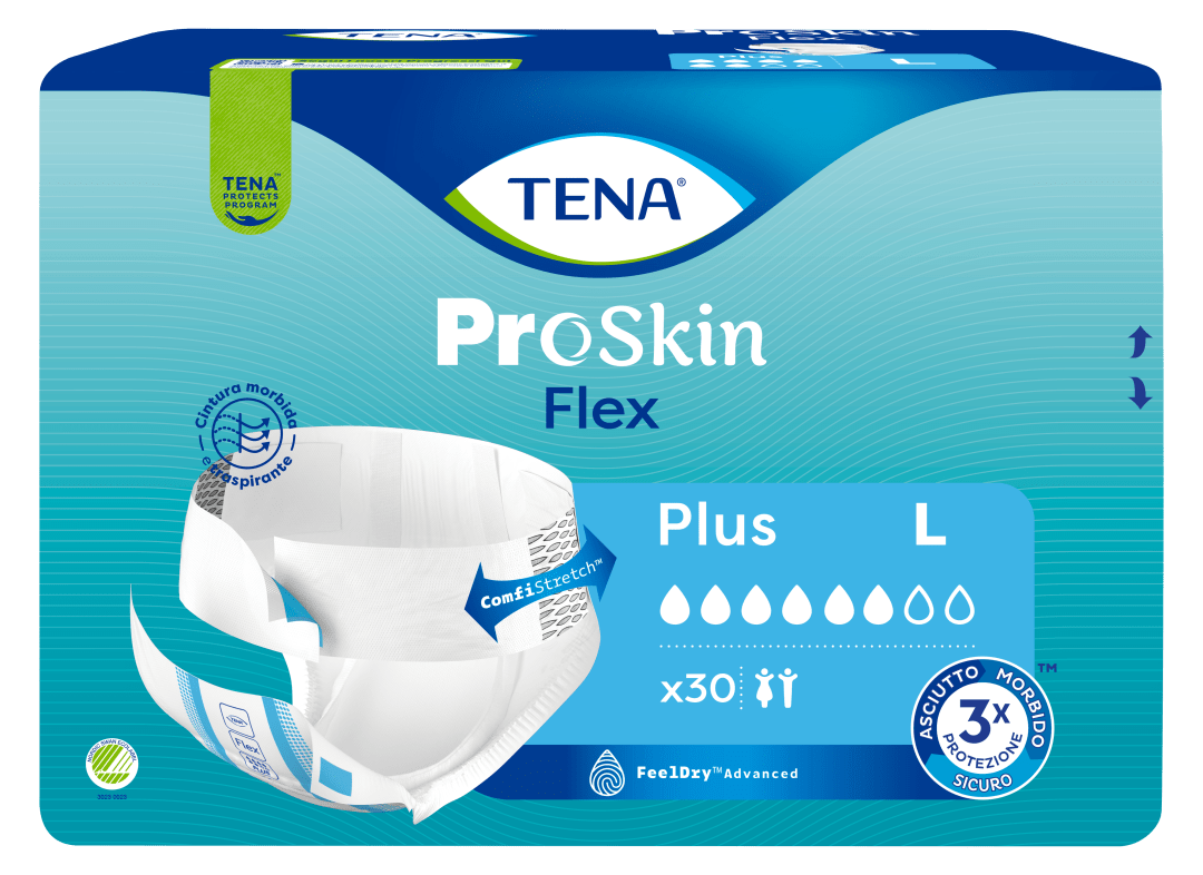 TENA ProSkin Flex Plus – Belted Incontinence Briefs for Heavy Leakage with Adjustable COMFIStretch™ Belt, Easy-Fastening System &amp; Triple Skin Protection - Large, Pack of 30
