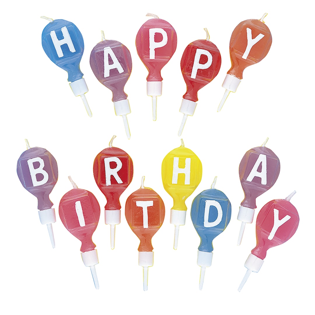 Happy Birthday Round Letter Candles in Holders