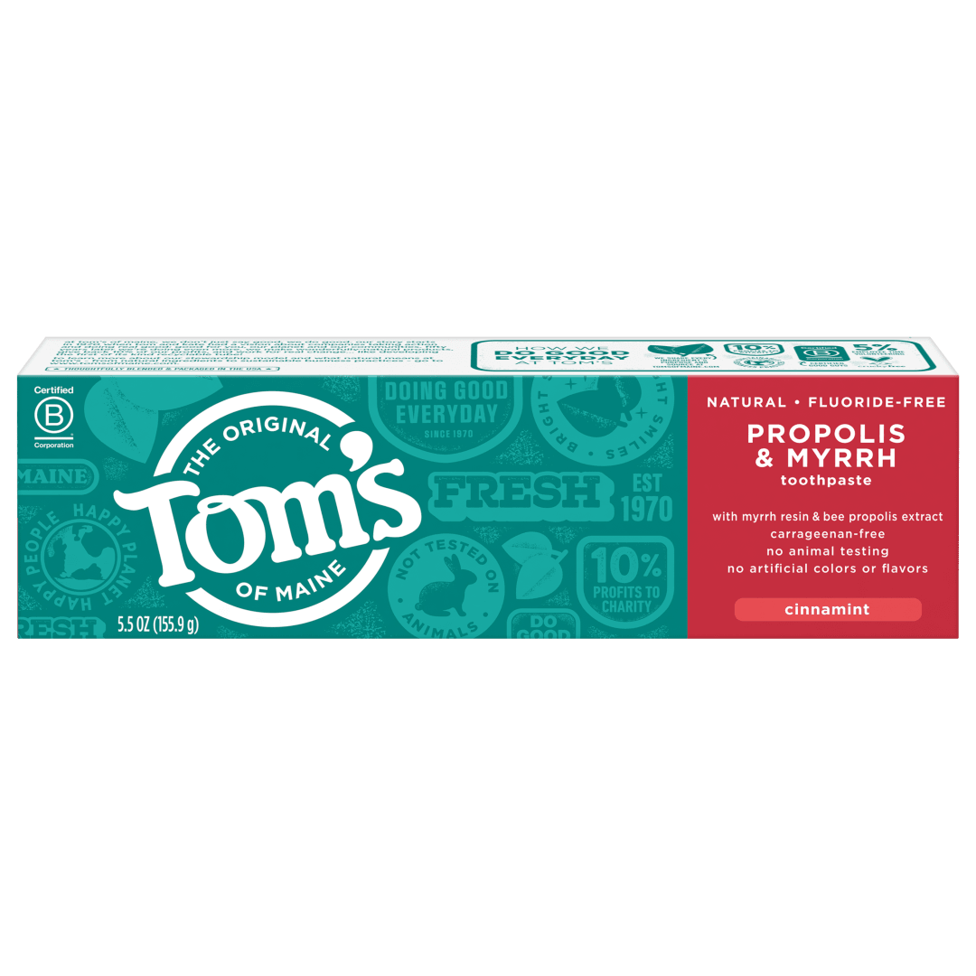 Tom's of Maine Fluoride-Free Propolis & Myrrh Toothpaste, Natural Toothpaste, Fluoride Free Toothpaste, Cinnamint, 5.5 Ounce, 6-Pack