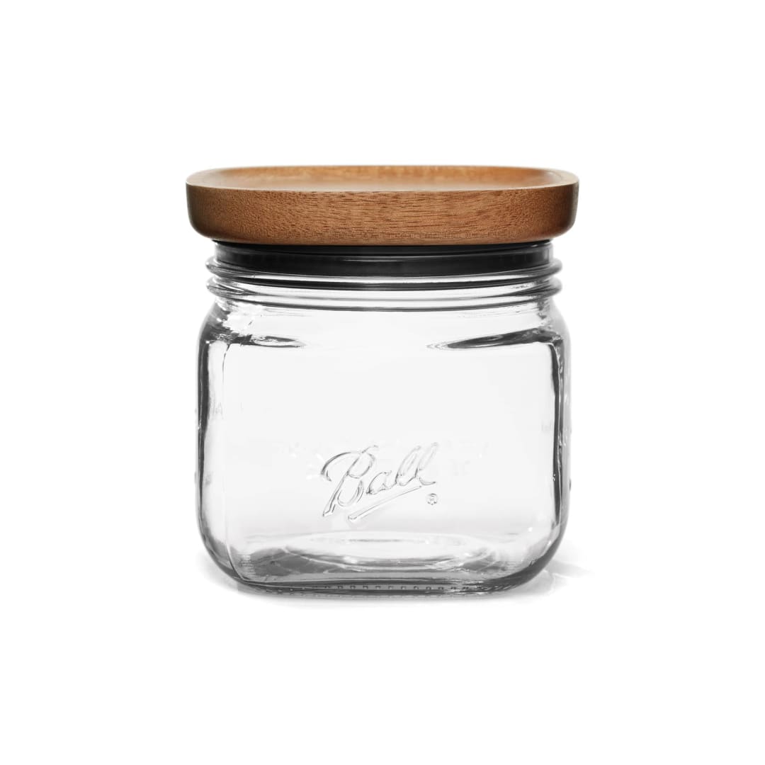Ball Stack & Store Glass Storage Jar with Airtight Wooden Lid, 4 Cup (946 mL), Super Wide Mouth