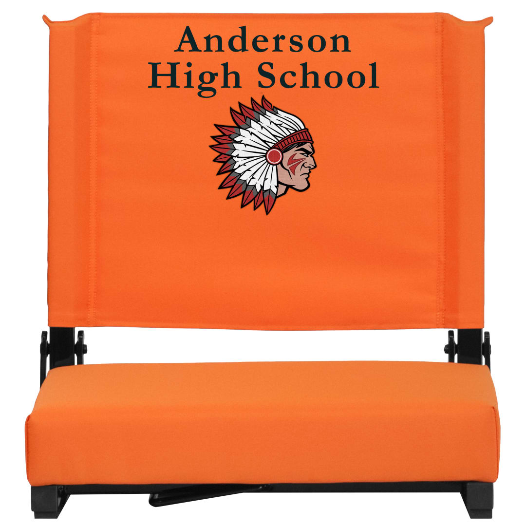 Grandstand Personalized 500 lb Capacity Padded Stadium Chair, Folding Seat with Handle, Lightweight &amp; Durable, Orange