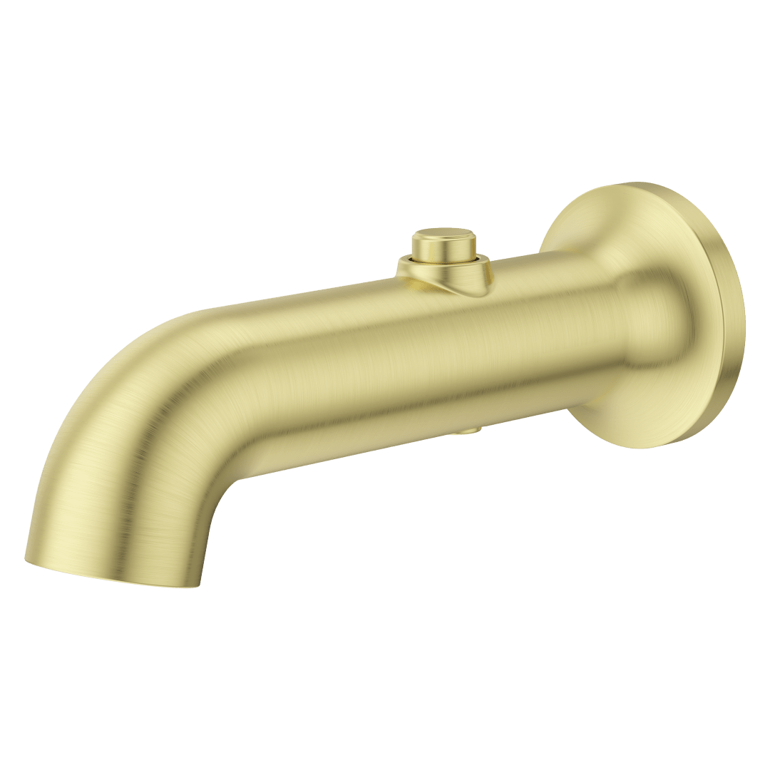 Modern Round Push Button Divertering Tub Spout in Brushed Gold