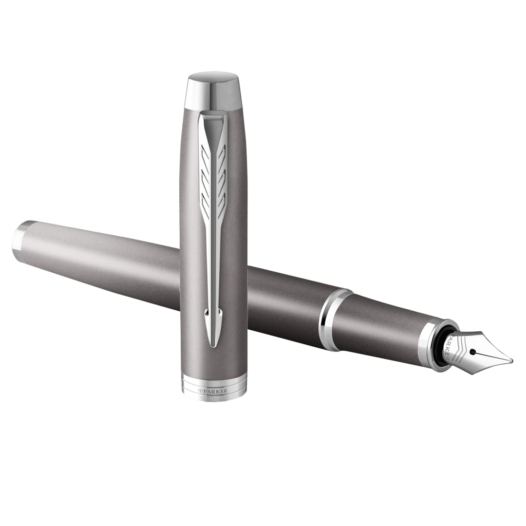 Parker IM Pluma Estilográfica Writing Rituals | acabado gris con degradado adornos cromados | punta mdia | tinta azul | estuche de regalo