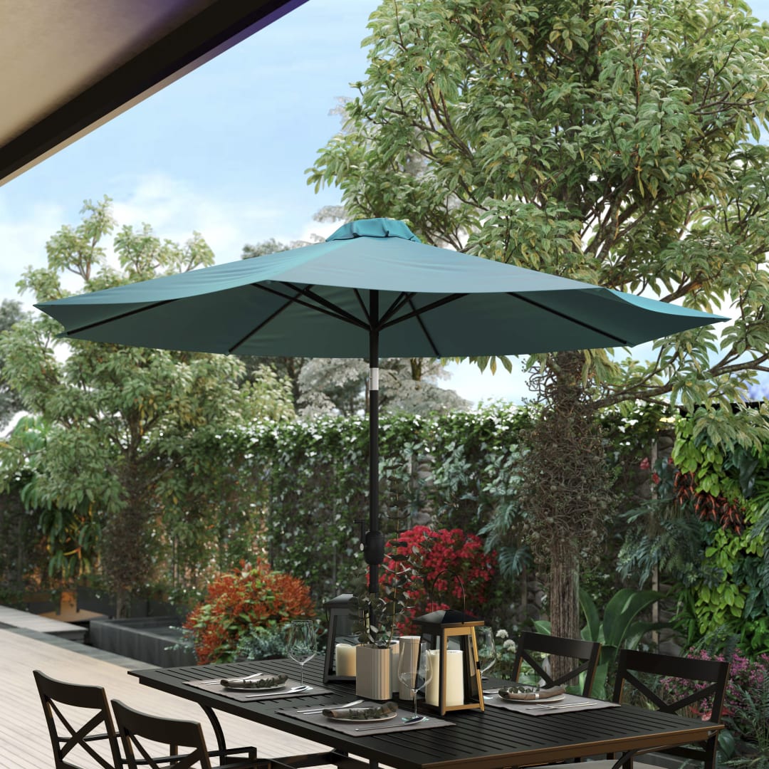 Kona Teal 9 FT Round Umbrella with 1.5" Diameter Aluminum Pole with Crank and Tilt Function