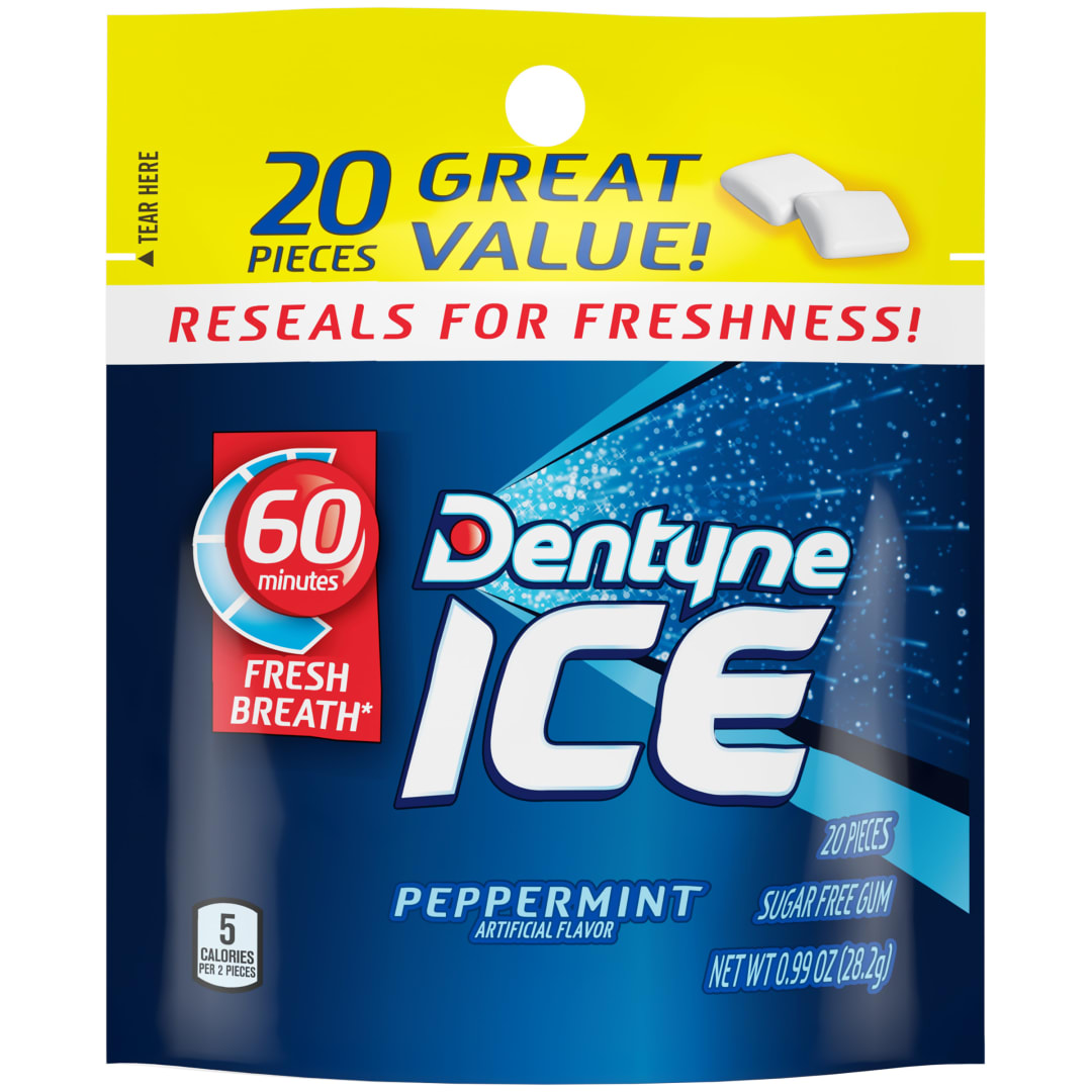 Dentyne Ice Sugar Free Chewing Gum Peppermint 20 pc Pouch