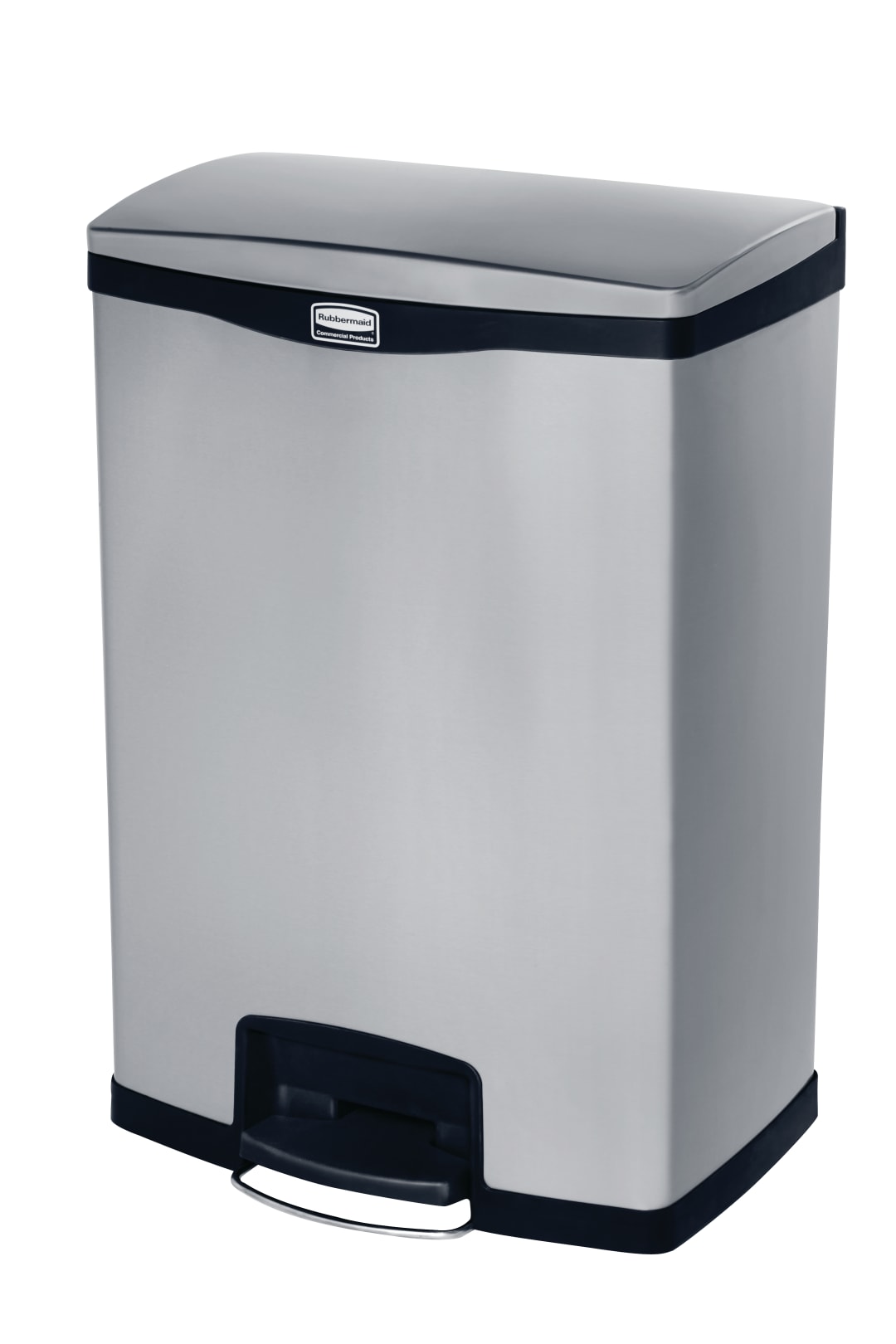 Rubbermaid Commercial Products Impressions 24 Gal Front Step-On Stainless Steel Trash Can, Black