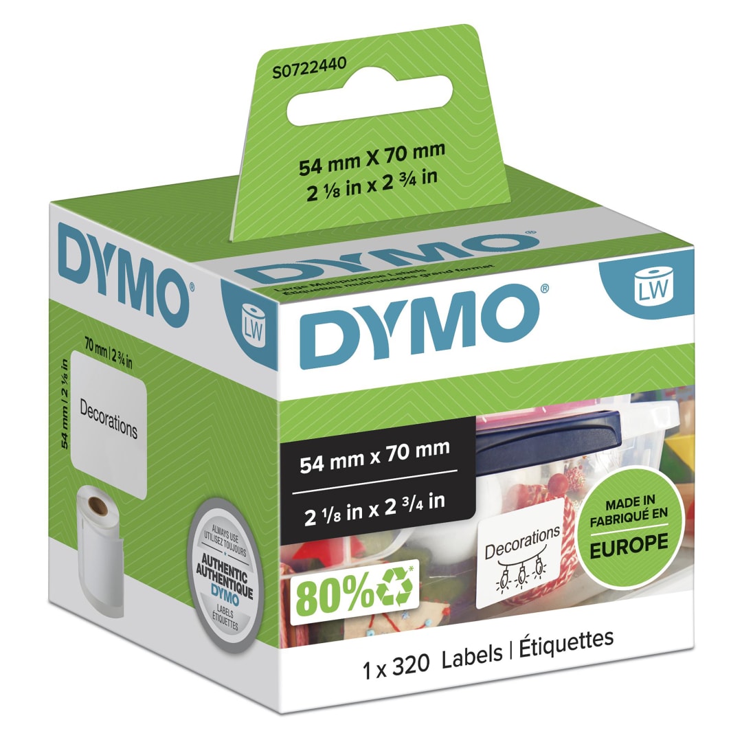 DYMO LW etiquetas auténticas multiusos | 54 mm × 70 mm | rollo de 320 etiquetas con reverso fácil de retirar | autoadhesivas | para etiquetadoras LabelWriter