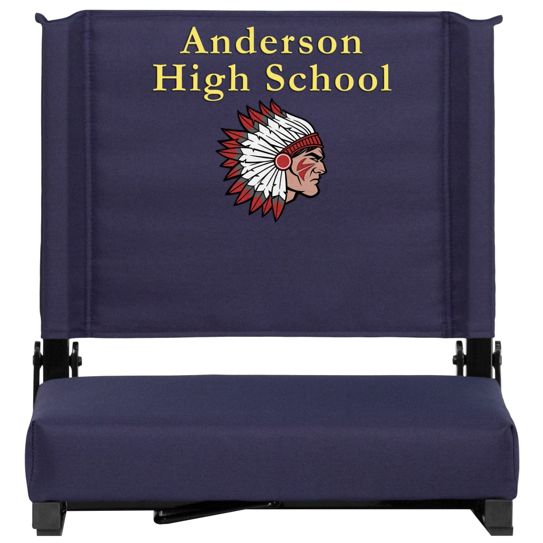 Grandstand Personalized 500 lb Capacity Padded Stadium Chair, Folding Seat with Handle, Lightweight &amp; Durable, Navy