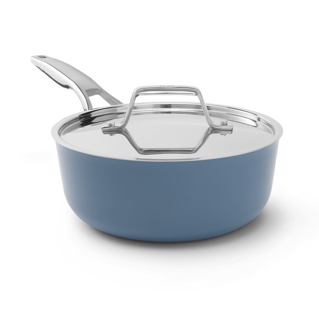 Calphalon Premier Ceramic Nonstick 2.5 Quart Saucepan with Lid, Durable Ceramic Pot for Sauces, Soups, Long Lasting PFAS-Free Cookware, Dishwasher Safe, Macaron