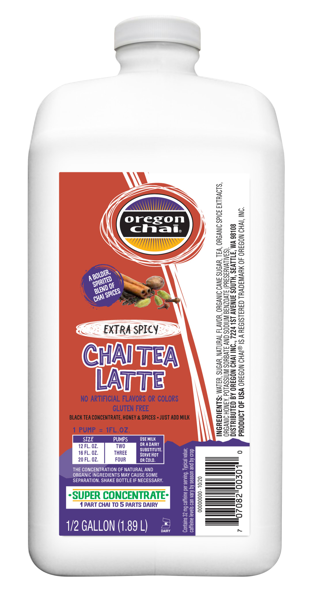 Oregon Chai Extra Spicy Super Concentrate, 4 x 64 fl oz (1/2 gallon)