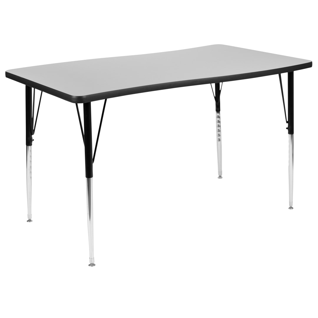 Wren 28"W x 47.5"L Rectangular Wave Flexible Collaborative Grey Thermal Laminate Activity Table-Standard Height Adjust Legs