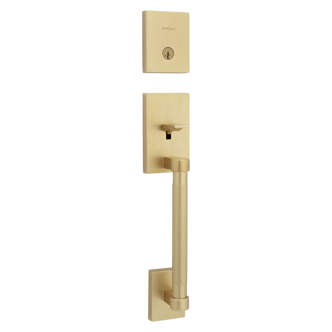 Prava Single Cylinder Exterior Only Handleset featuring SmartKey Security™ in Satin Brass