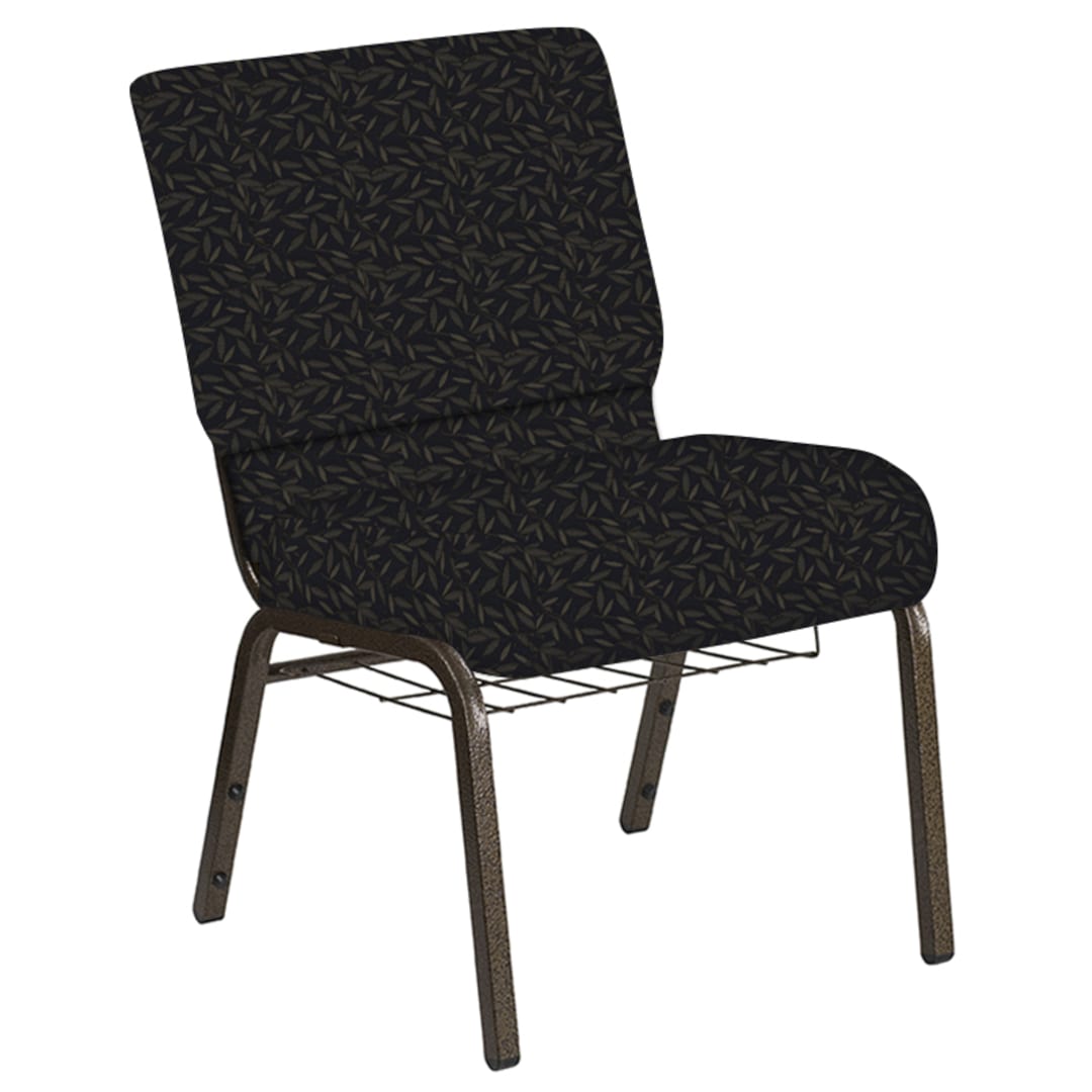Embroidered 21''W Church Chair in Jasmine Blissful Blue Fabric with Book Rack - Gold Vein Frame