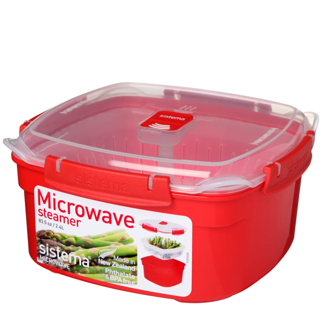 Sistema Microwave Steamer with Removable Steamer Basket | 2.4 L | BPA-Free | Red/Clear [1102]