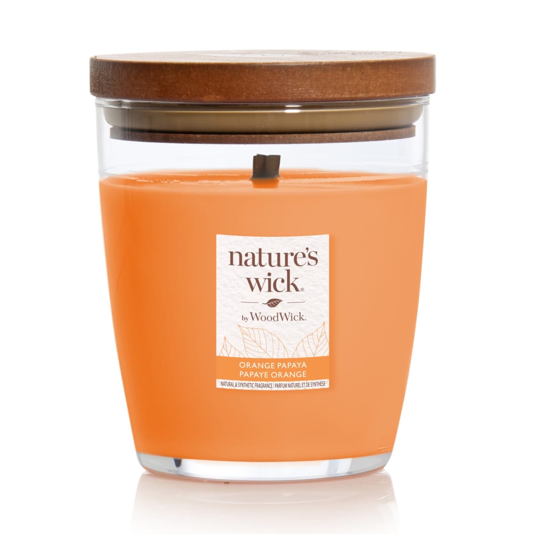 WoodWick® Nature's Wick Medium Jar Scented Candle | Orange Papaya | with Crackling Wick | 284g | Gifts for Women