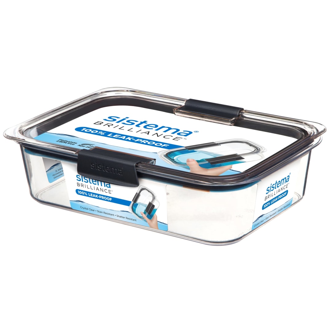 Sistema Brilliance Food Storage Container | 2 Litre | Leakproof Tritan Stackable Food Prep Container with Lid | BPA-Free | Grey/Clear