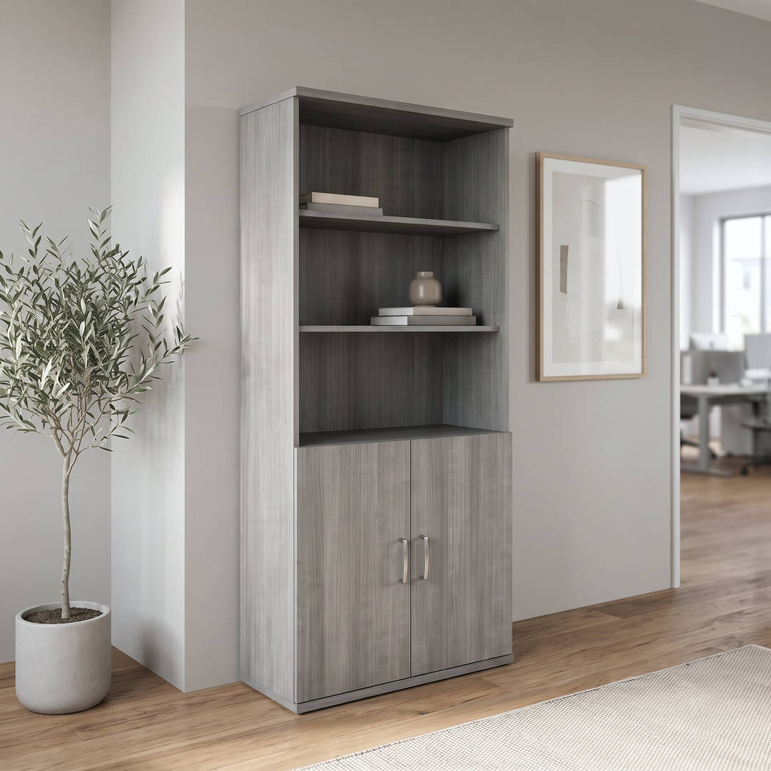 Cornerstone 5-Shelf Bookcase with Door Kit, Slate Gray