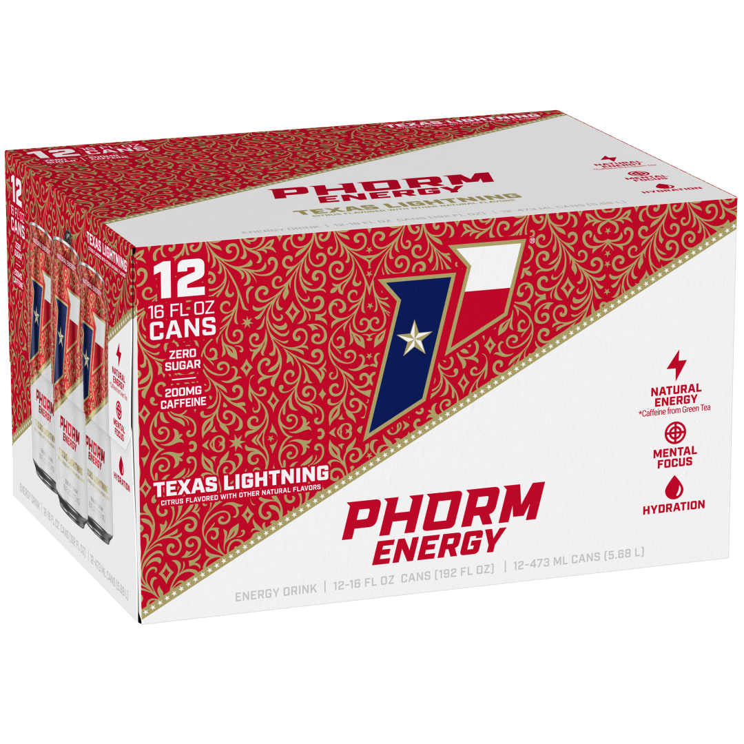 Phorm Energy Texas Lightning 12x16 oz Can Suitcase CARRIER - With Perf
