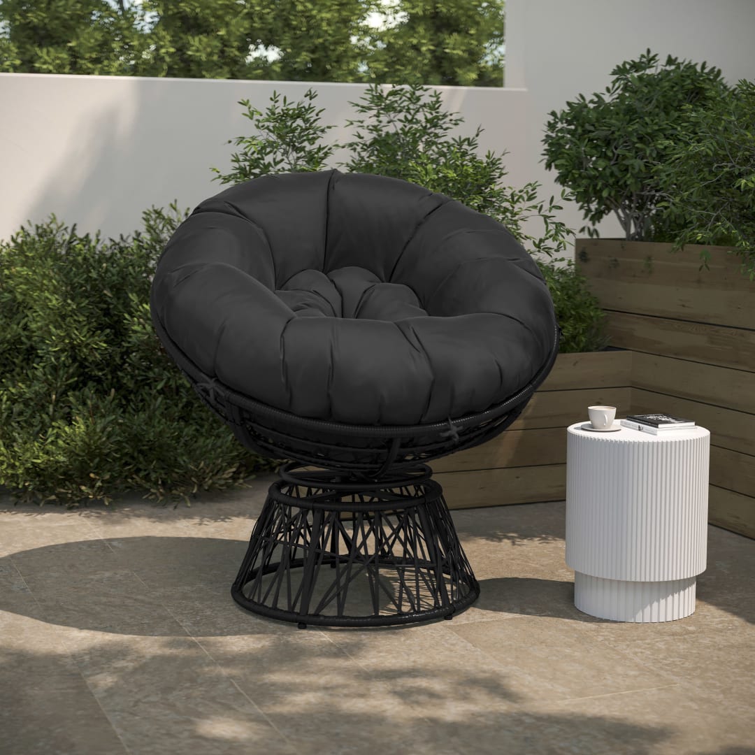 Bowie Comfort Series Black Swivel Patio Chair with Black Cushion