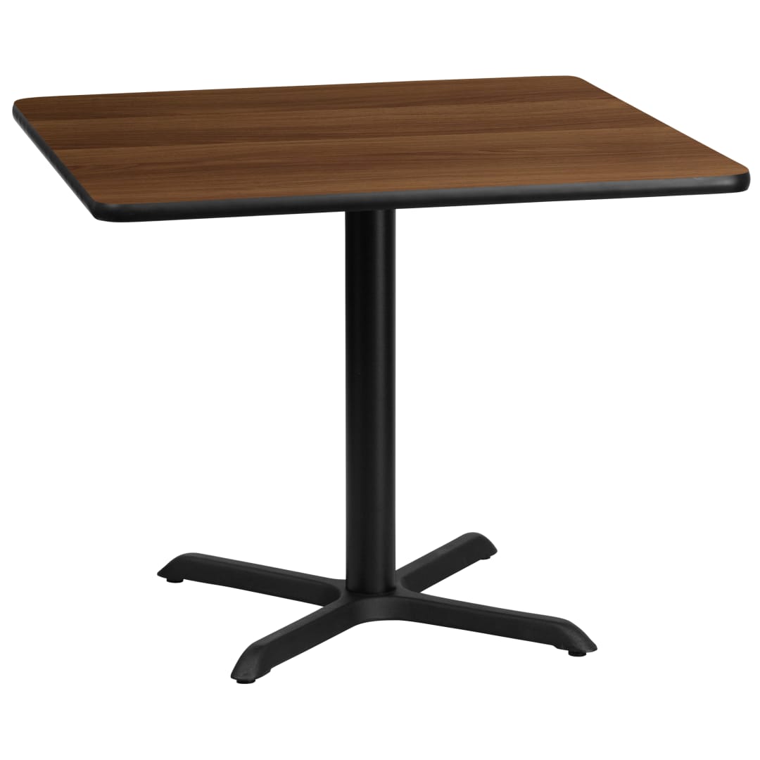 Graniss 36'' Square Walnut Laminate Table Top with 30'' x 30'' Table Height Base