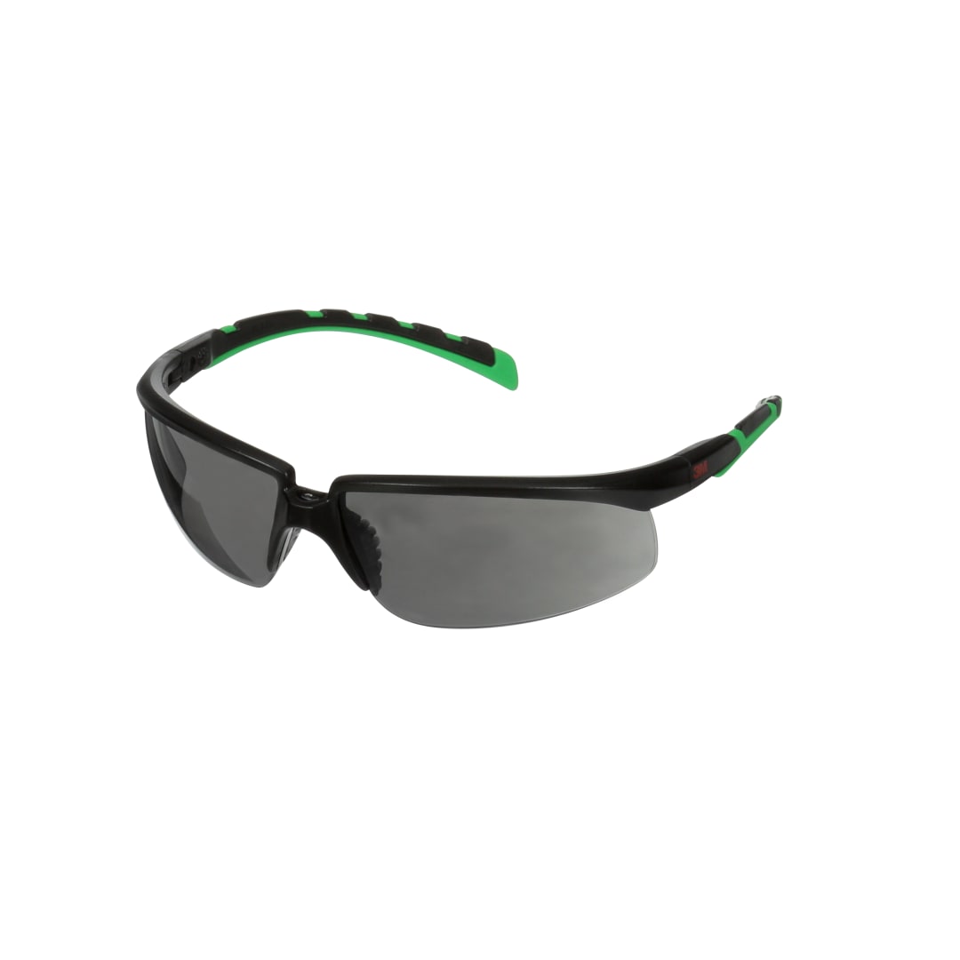 3M™ Solus™ 2000 İş Güvenliği Gözlükleri, Siyah/Yeşil çerçeve, Çizilmeye Dayanıklı + (K), IR 3,0 Gri Lens, S2030ASP-BLK, 20/Kutu