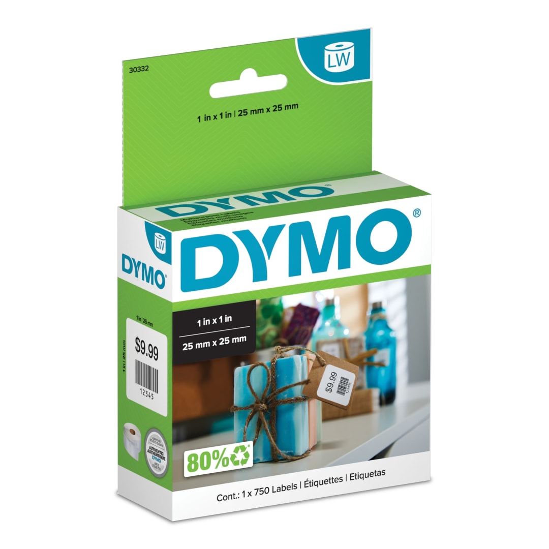 DYMO® Authentic LW Multi-Purpose Square Labels, DYMO® Labels for LabelWriter™ Printers, Great for Barcodes, 1" x 1", 1 Roll of 750