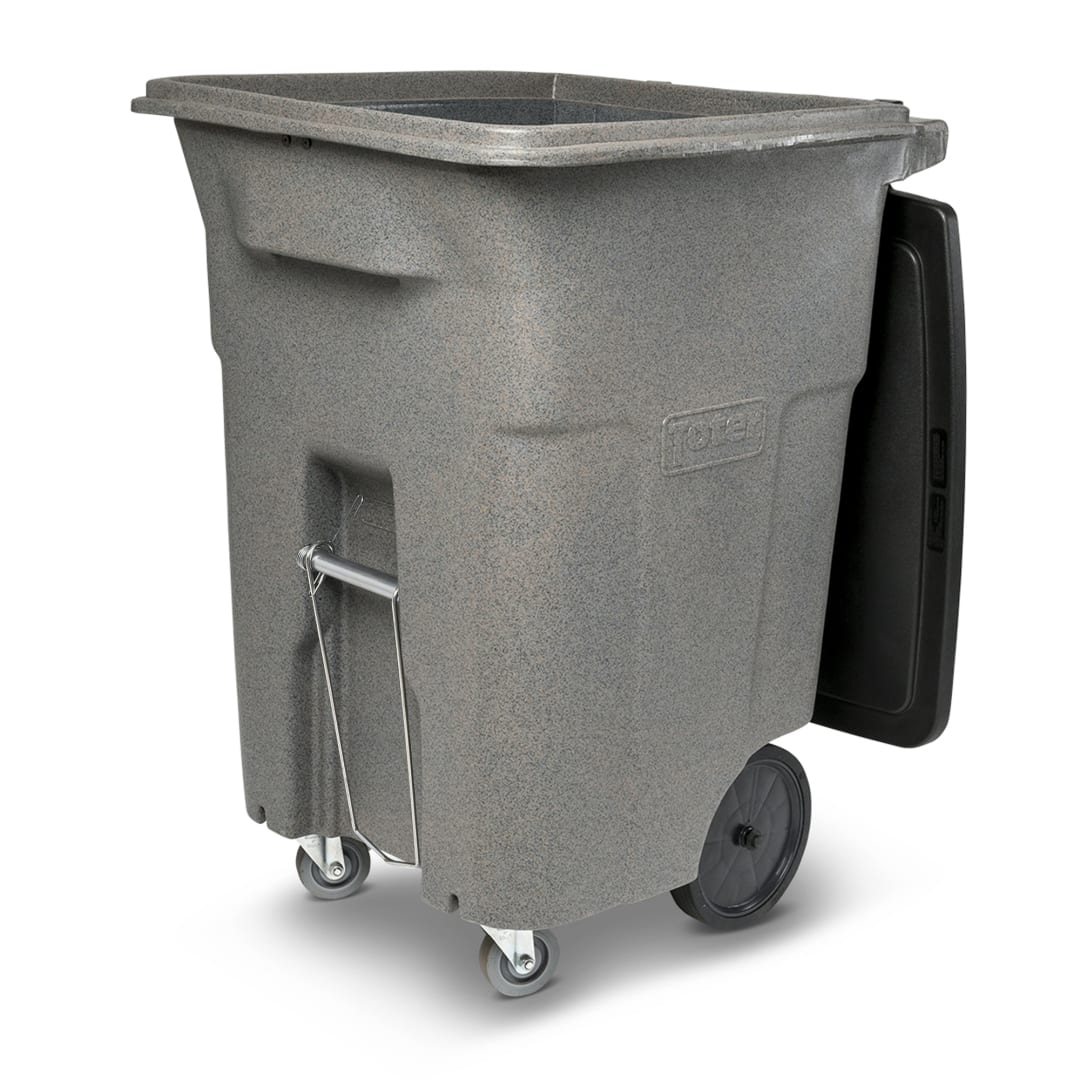 96 Gal. Graystone Trash Can with Wheels, Pull Bar Assembly, and Lid (2 caster wheels 2 stationary wheels)