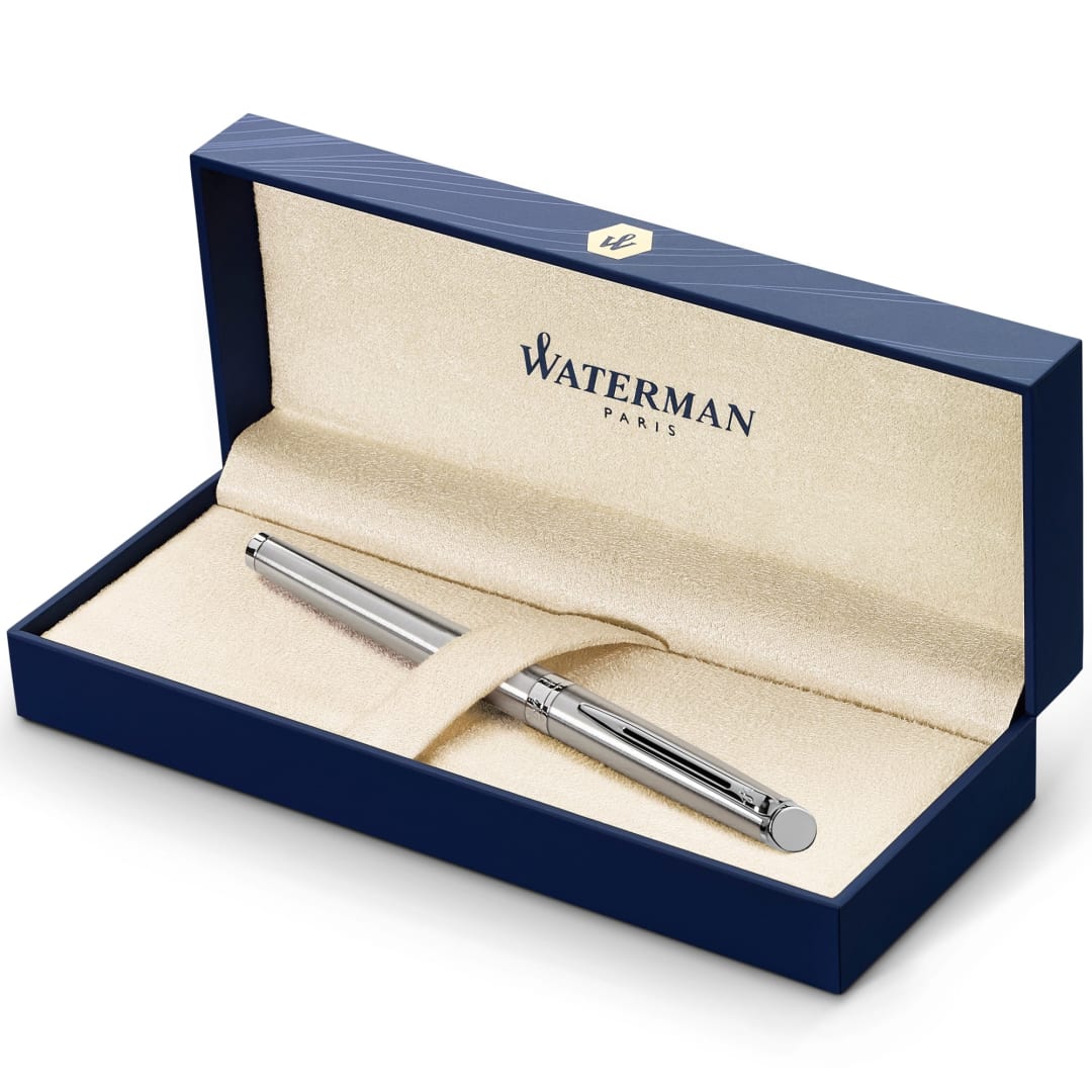 Waterman Hémisphère Fountain Pen | Stainless Steel with Chrome Trim | Medium Nib | Blue Ink | Gift Box