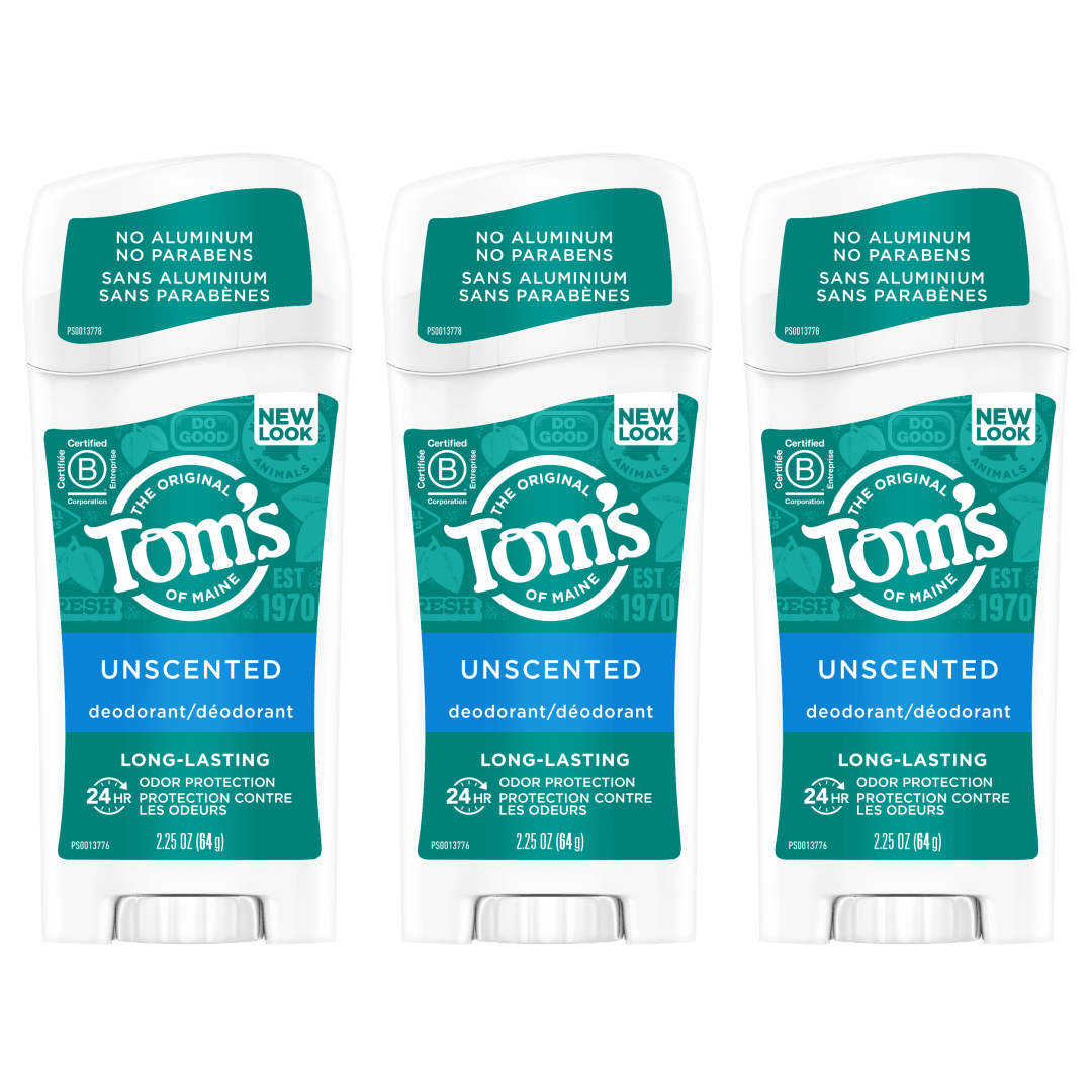 Tom's of Maine Long-Lasting Aluminum-Free Natural Deodorant for Women, Unscented, 2.25 oz. 3-Pack