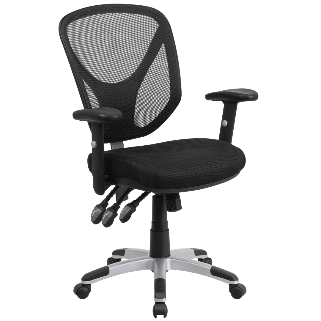 Sam Mid-Back Black Mesh Multifunction Swivel Ergonomic Task Office Chair with Adjustable Arms