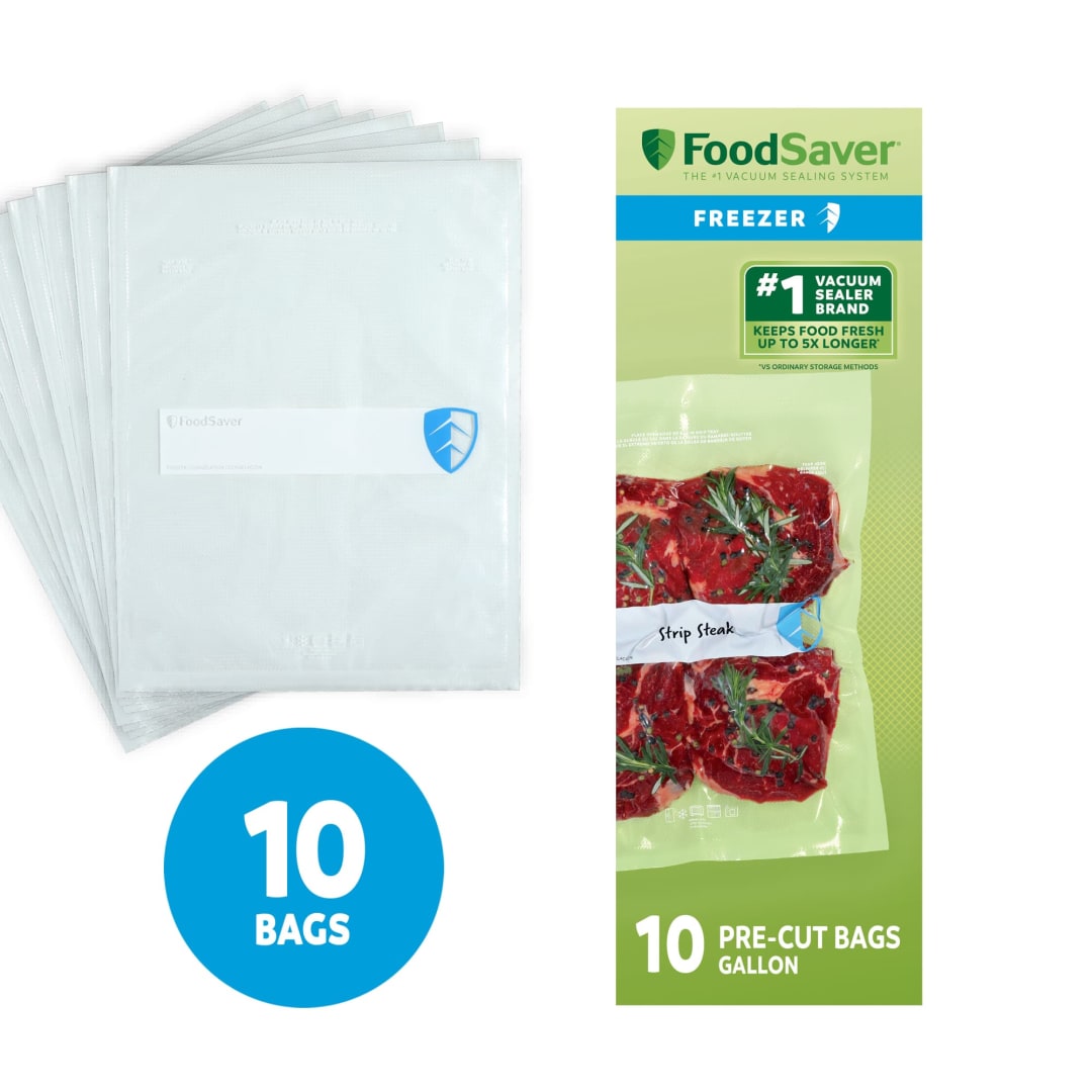 FoodSaver Gallon Vacuum Seal Bags, 10 Count Pre-Cut BPA-Free Freezer Bags, Align to Seal & Tear to Open for Food Freezer, Sous Vide, and Meal Prep