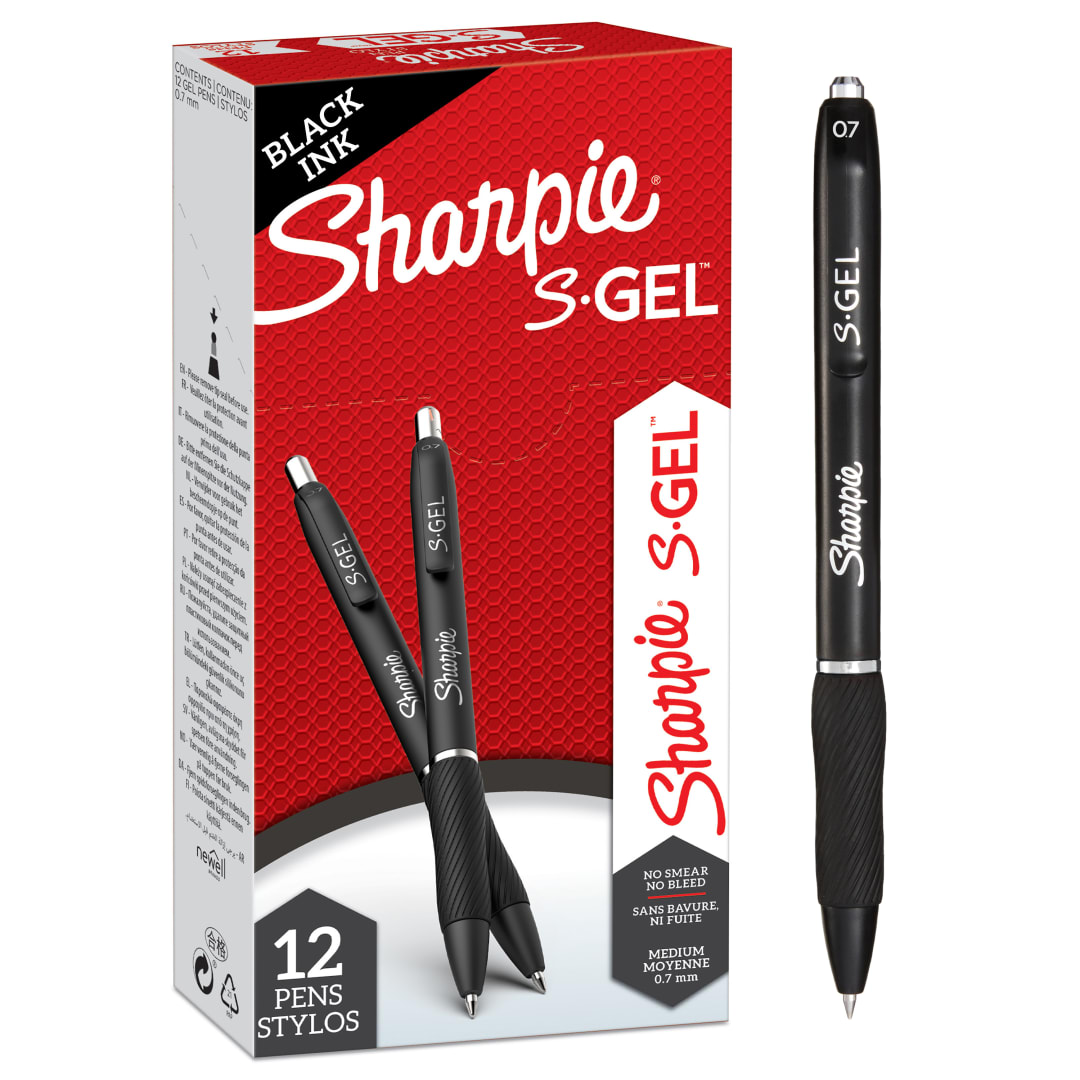 Sharpie S-Gel | Bolígrafos de gel | Punta mediana (0,7 mm) | Tinta negra | 12 unidades